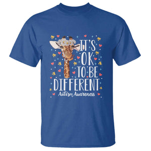 Giraffe Autism T Shirt Its Ok To Be Different Cute Floral TS01 Royal Blue Printyourwear