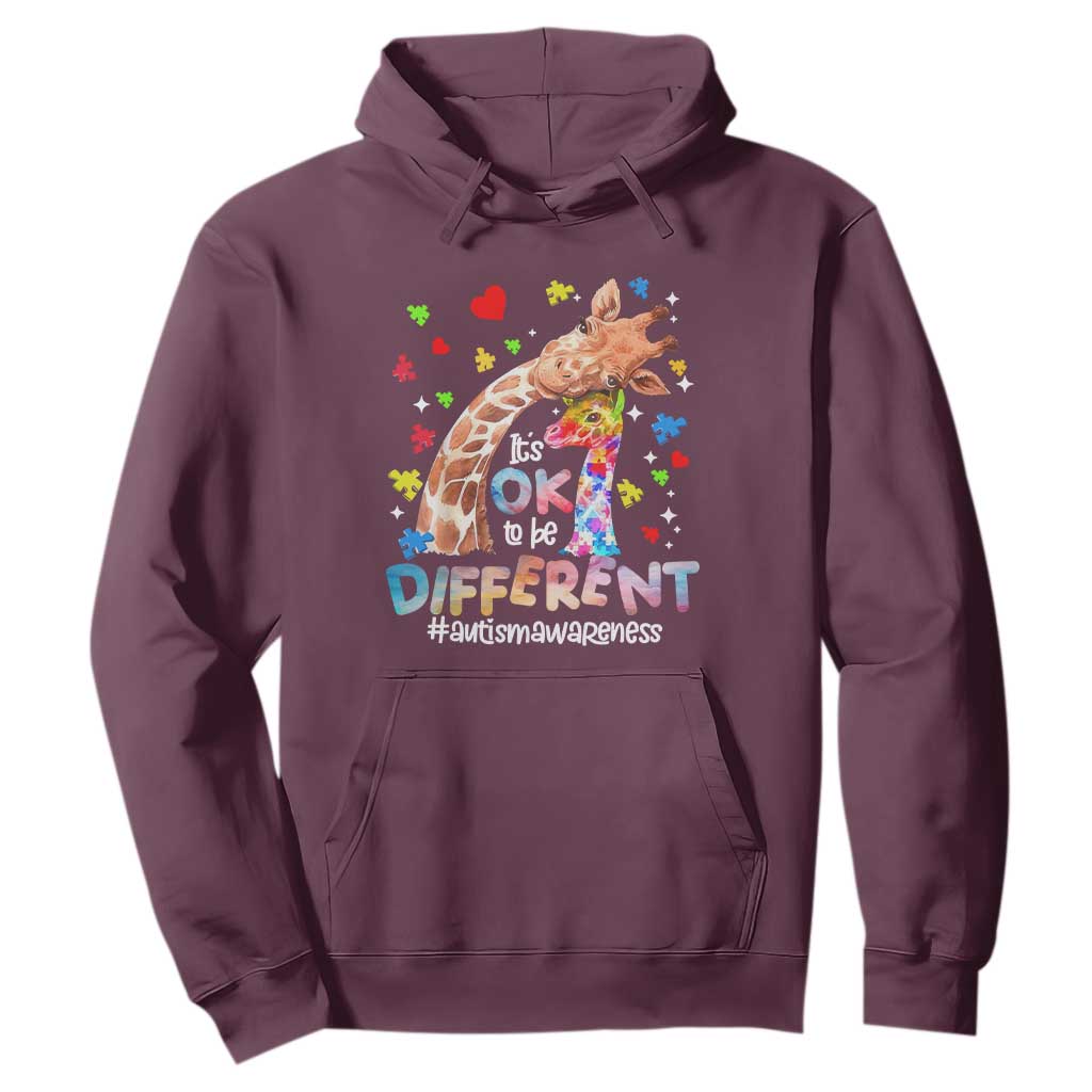 Giraffe Autism Hoodie It's Ok To Be Different Cute Mom And Baby TS01 Maroon Printyourwear