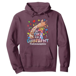 Giraffe Autism Hoodie It's Ok To Be Different Cute Mom And Baby TS01 Maroon Printyourwear