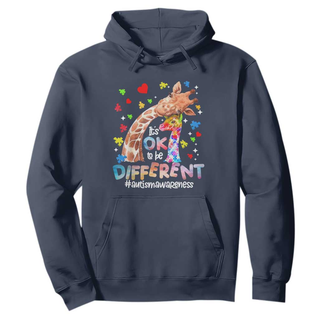 Giraffe Autism Hoodie It's Ok To Be Different Cute Mom And Baby TS01 Navy Printyourwear