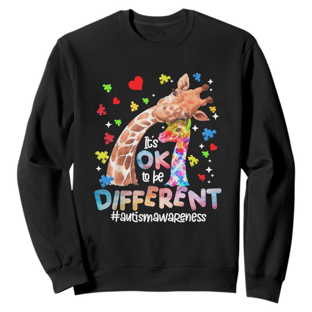 Giraffe Autism Sweatshirt It's Ok To Be Different Cute Mom And Baby TS01 Black Printyourwear
