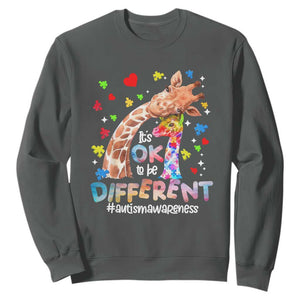 Giraffe Autism Sweatshirt It's Ok To Be Different Cute Mom And Baby TS01 Dark Heather Printyourwear