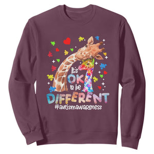 Giraffe Autism Sweatshirt It's Ok To Be Different Cute Mom And Baby TS01 Maroon Printyourwear