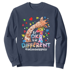 Giraffe Autism Sweatshirt It's Ok To Be Different Cute Mom And Baby TS01 Navy Printyourwear