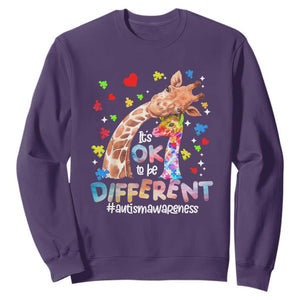 Giraffe Autism Sweatshirt It's Ok To Be Different Cute Mom And Baby TS01 Purple Printyourwear