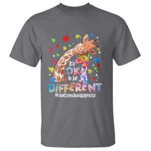Giraffe Autism T Shirt It's Ok To Be Different Cute Mom And Baby TS01 Charcoal Printyourwear