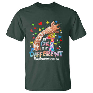 Giraffe Autism T Shirt It's Ok To Be Different Cute Mom And Baby TS01 Dark Forest Green Printyourwear
