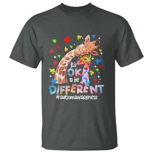 Giraffe Autism T Shirt It's Ok To Be Different Cute Mom And Baby TS01 Dark Heather Printyourwear