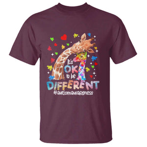 Giraffe Autism T Shirt It's Ok To Be Different Cute Mom And Baby TS01 Maroon Printyourwear