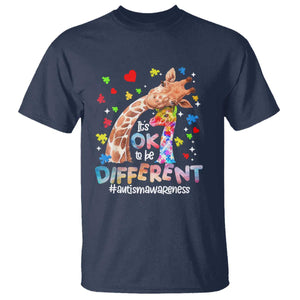 Giraffe Autism T Shirt It's Ok To Be Different Cute Mom And Baby TS01 Navy Printyourwear