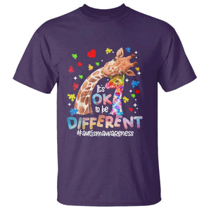 Giraffe Autism T Shirt It's Ok To Be Different Cute Mom And Baby TS01 Purple Printyourwear