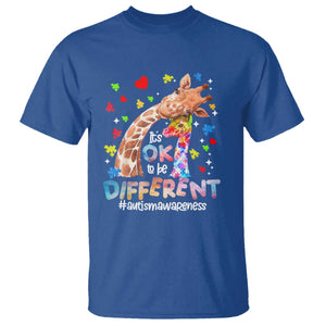 Giraffe Autism T Shirt It's Ok To Be Different Cute Mom And Baby TS01 Royal Blue Printyourwear