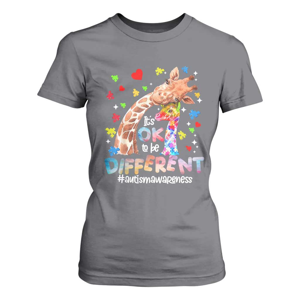 Giraffe Autism T Shirt For Women It's Ok To Be Different Cute Mom And Baby TS01 Charcoal Printyourwear