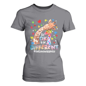 Giraffe Autism T Shirt For Women It's Ok To Be Different Cute Mom And Baby TS01 Charcoal Printyourwear