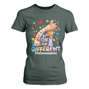 Giraffe Autism T Shirt For Women It's Ok To Be Different Cute Mom And Baby TS01 Dark Forest Green Printyourwear