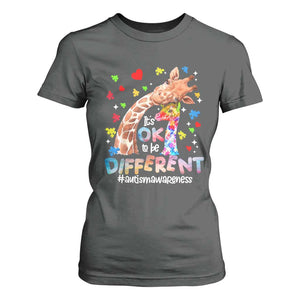 Giraffe Autism T Shirt For Women It's Ok To Be Different Cute Mom And Baby TS01 Dark Heather Printyourwear