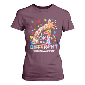 Giraffe Autism T Shirt For Women It's Ok To Be Different Cute Mom And Baby TS01 Maroon Printyourwear