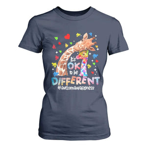 Giraffe Autism T Shirt For Women It's Ok To Be Different Cute Mom And Baby TS01 Navy Printyourwear