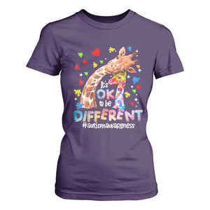 Giraffe Autism T Shirt For Women It's Ok To Be Different Cute Mom And Baby TS01 Purple Printyourwear