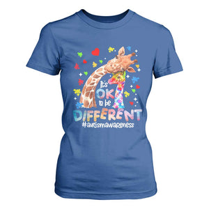 Giraffe Autism T Shirt For Women It's Ok To Be Different Cute Mom And Baby TS01 Royal Blue Printyourwear