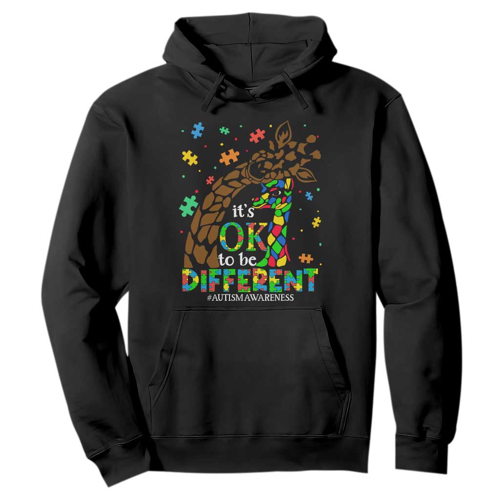 Giraffe Autism Hoodie Its Ok To Be Different Giraffe Mom And Baby TS01 Black Printyourwear
