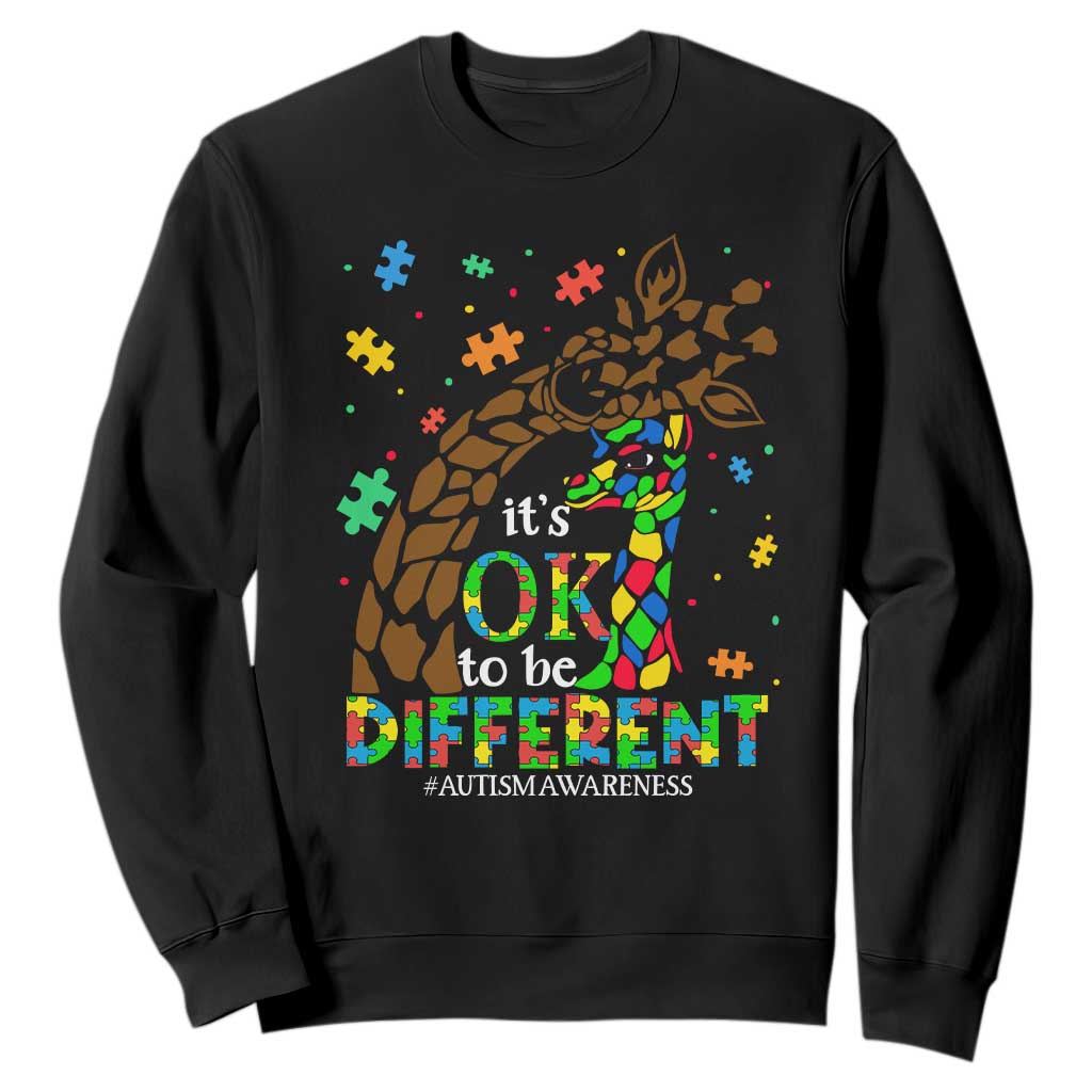 Giraffe Autism Sweatshirt Its Ok To Be Different Giraffe Mom And Baby TS01 Black Printyourwear
