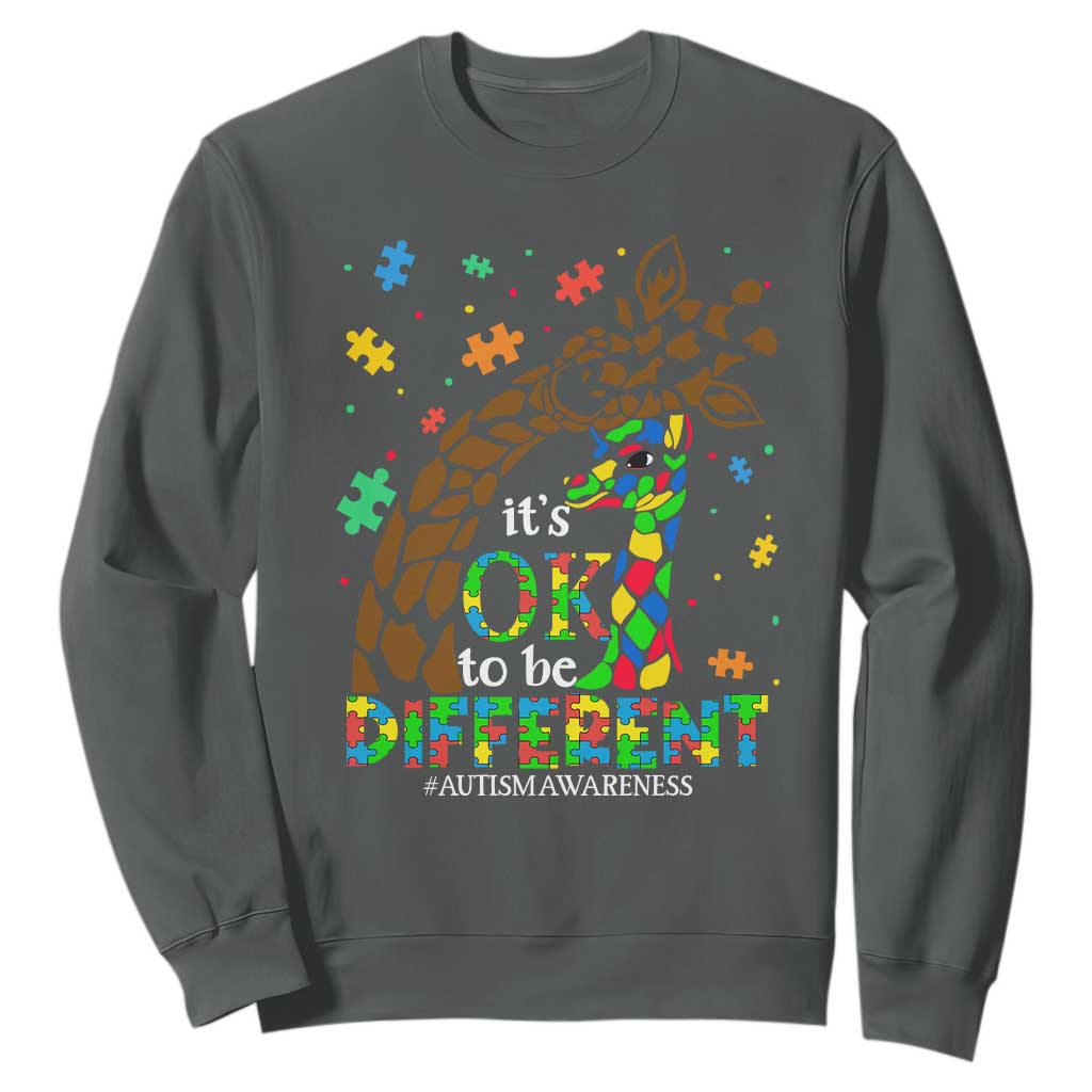 Giraffe Autism Sweatshirt Its Ok To Be Different Giraffe Mom And Baby TS01 Dark Heather Printyourwear