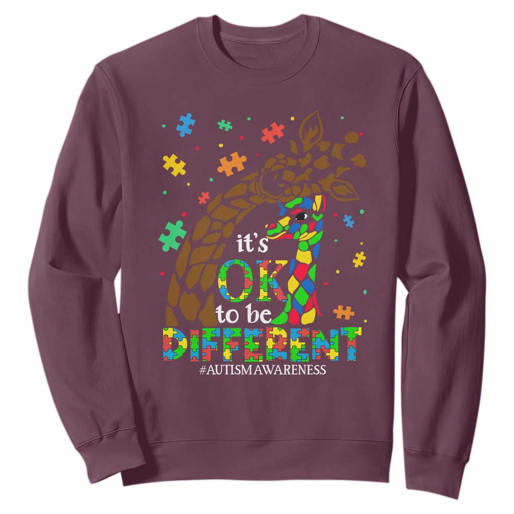 Giraffe Autism Sweatshirt Its Ok To Be Different Giraffe Mom And Baby TS01 Maroon Printyourwear