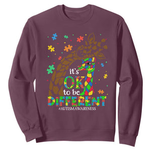 Giraffe Autism Sweatshirt Its Ok To Be Different Giraffe Mom And Baby TS01 Maroon Printyourwear