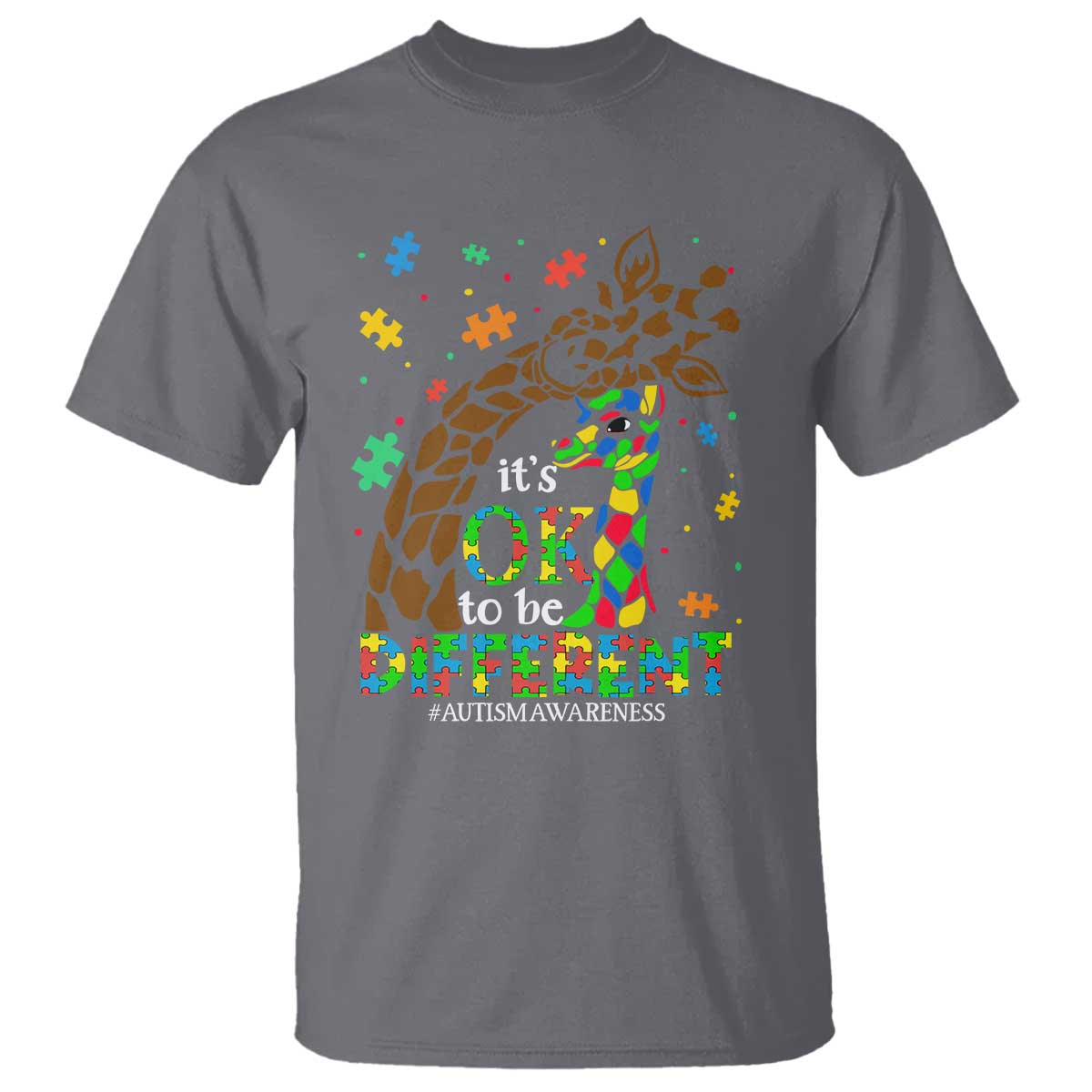 Giraffe Autism T Shirt Its Ok To Be Different Giraffe Mom And Baby TS01 Charcoal Printyourwear