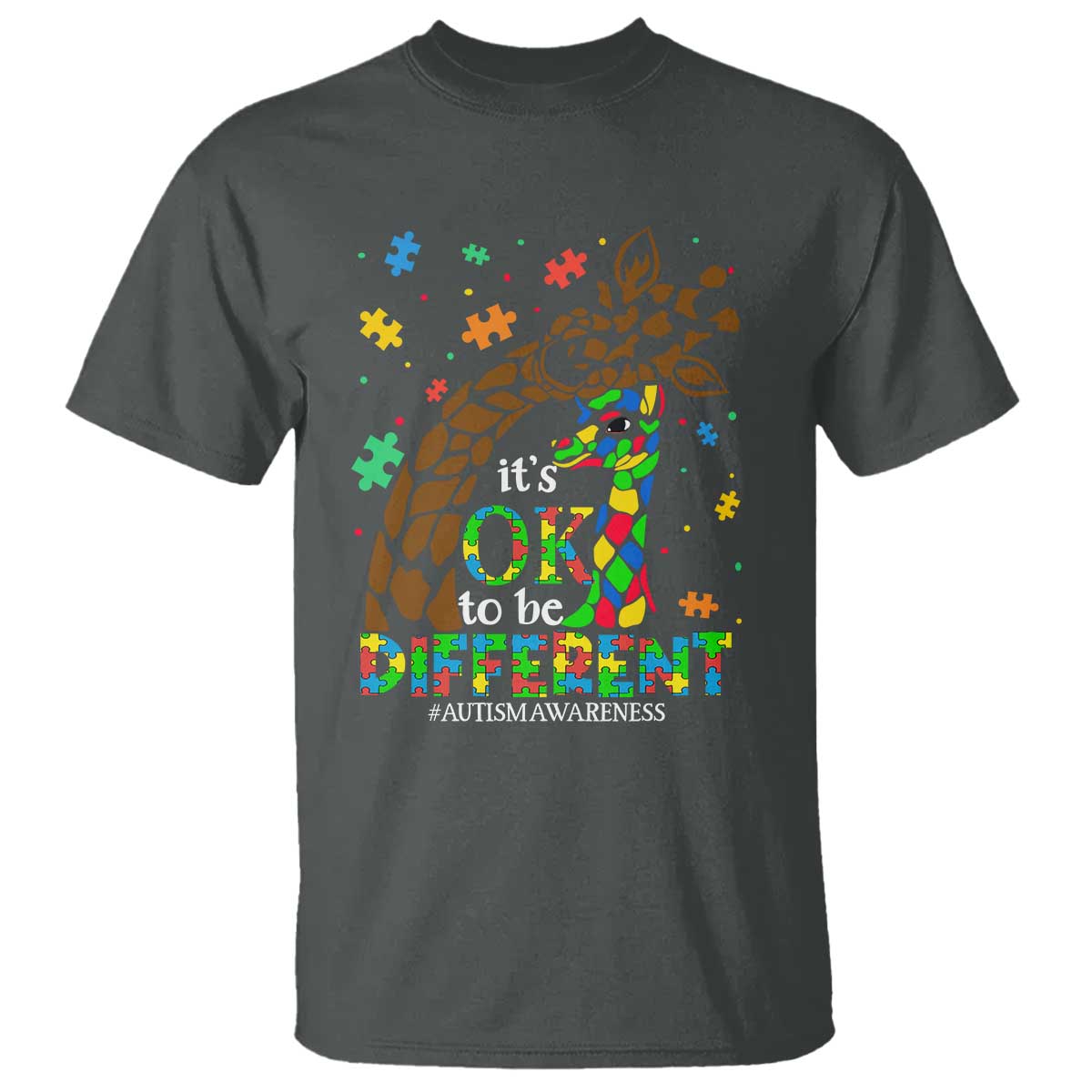 Giraffe Autism T Shirt Its Ok To Be Different Giraffe Mom And Baby TS01 Dark Heather Printyourwear