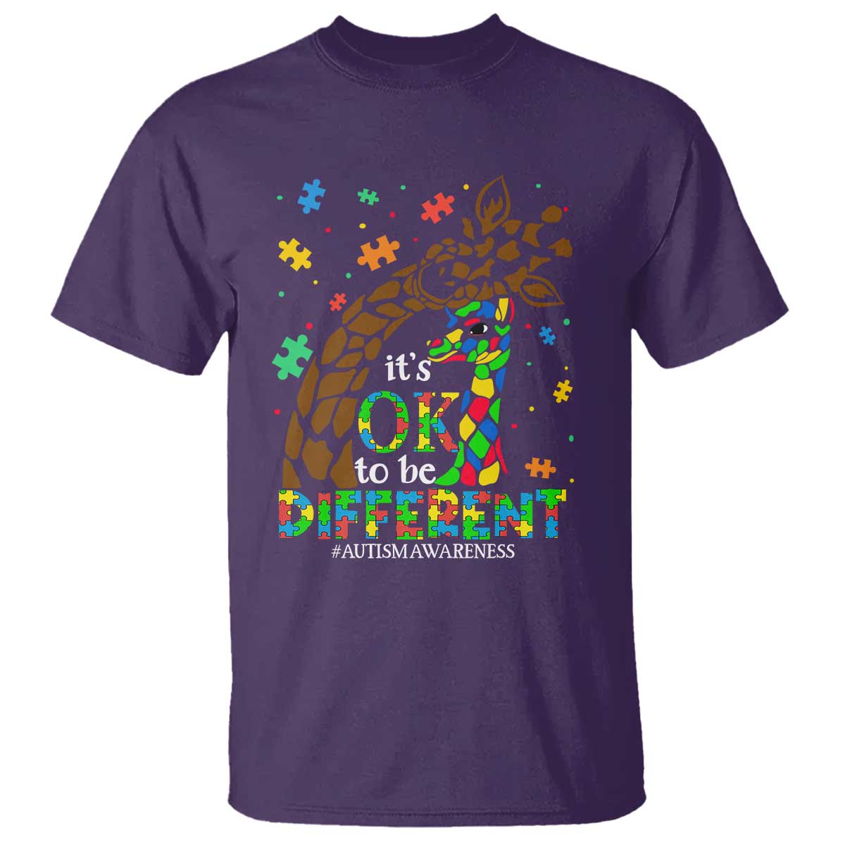 Giraffe Autism T Shirt Its Ok To Be Different Giraffe Mom And Baby TS01 Purple Printyourwear