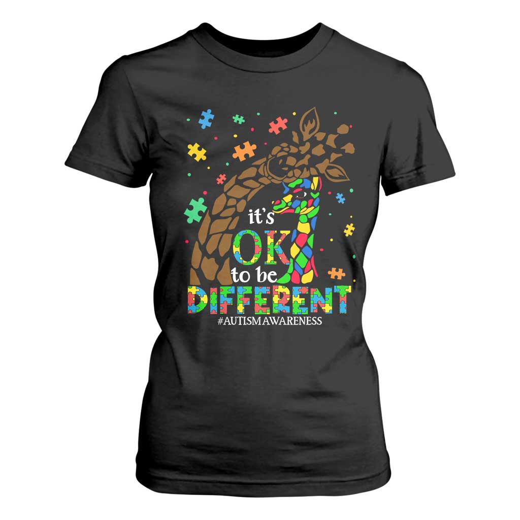 Giraffe Autism T Shirt For Women Its Ok To Be Different Giraffe Mom And Baby TS01 Black Printyourwear