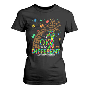 Giraffe Autism T Shirt For Women Its Ok To Be Different Giraffe Mom And Baby TS01 Black Printyourwear