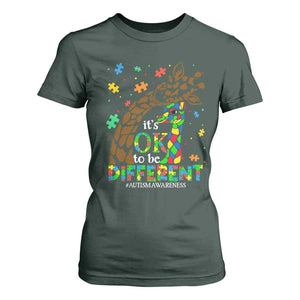 Giraffe Autism T Shirt For Women Its Ok To Be Different Giraffe Mom And Baby TS01 Dark Forest Green Printyourwear
