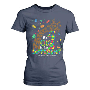 Giraffe Autism T Shirt For Women Its Ok To Be Different Giraffe Mom And Baby TS01 Navy Printyourwear