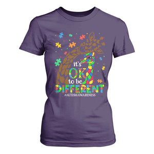 Giraffe Autism T Shirt For Women Its Ok To Be Different Giraffe Mom And Baby TS01 Purple Printyourwear