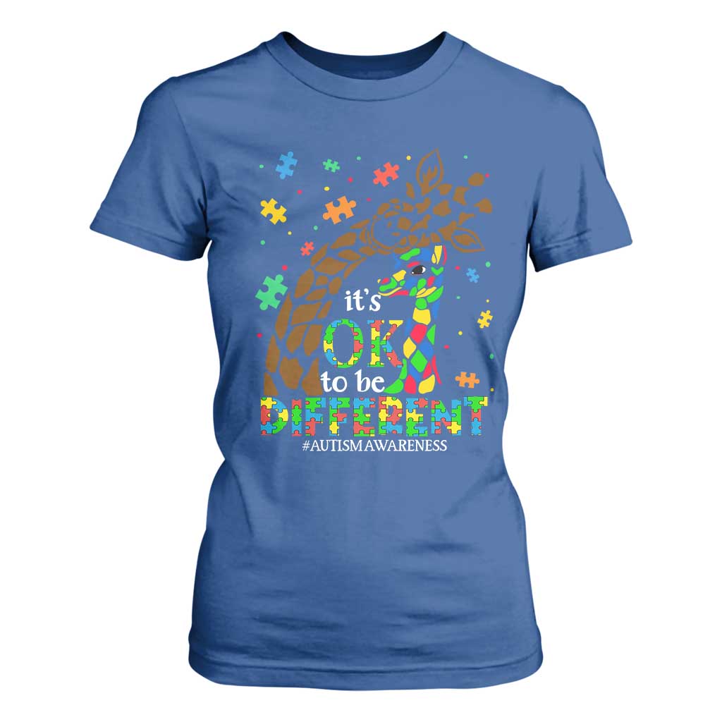 Giraffe Autism T Shirt For Women Its Ok To Be Different Giraffe Mom And Baby TS01 Royal Blue Printyourwear