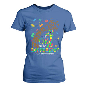 Giraffe Autism T Shirt For Women Its Ok To Be Different Giraffe Mom And Baby TS01 Royal Blue Printyourwear