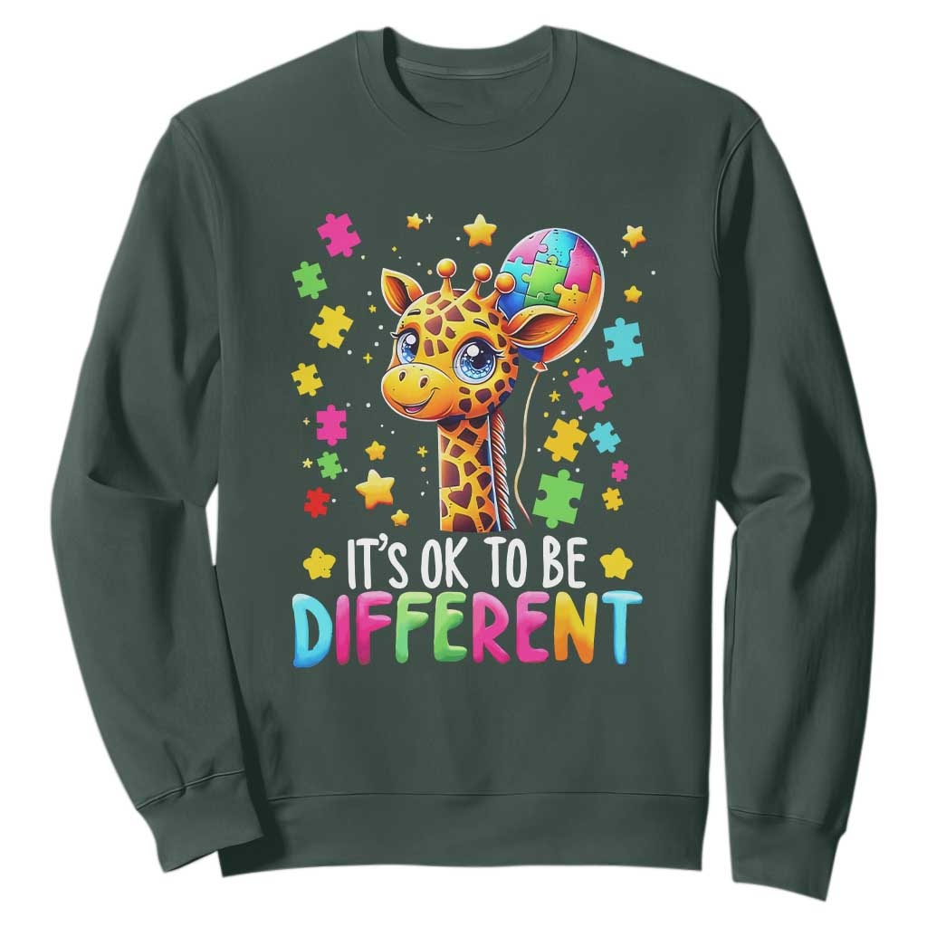 Autism Month Sweatshirt It's Ok To Be Different Cute Jigsaw Puzzle Balloon TS01 Dark Forest Green Printyourwear