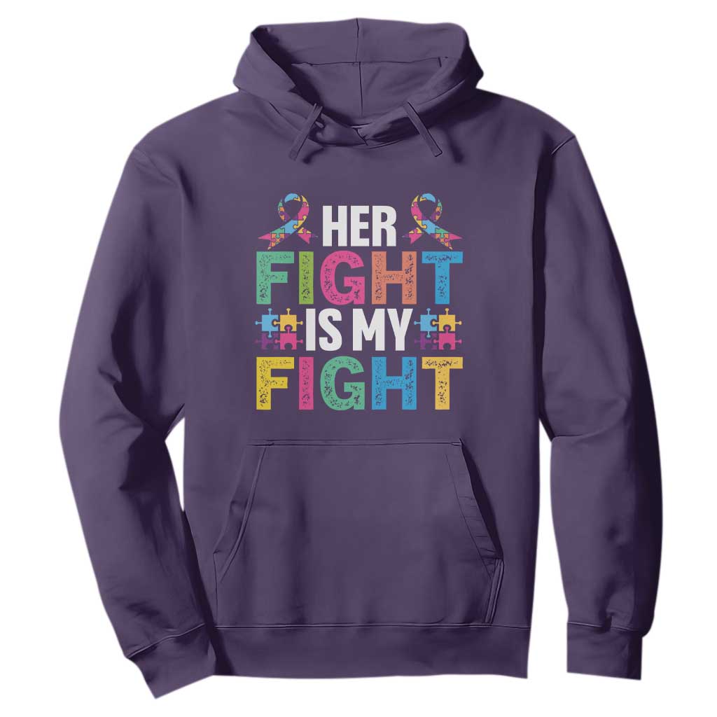 Autism Support Hoodie Her Fight is My Fight Warriors Jigsaw Fighters Puzzle Ribbon TS01 Purple Printyourwear