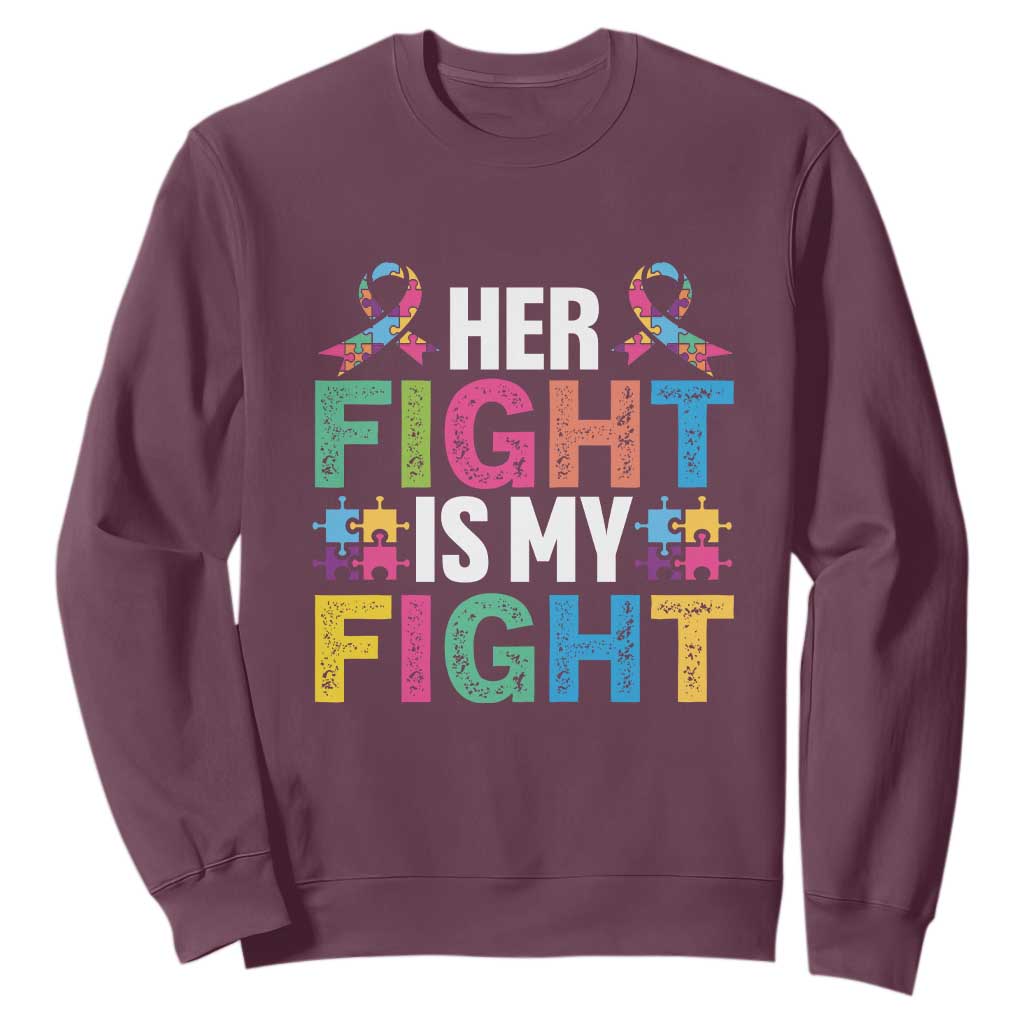 Autism Support Sweatshirt Her Fight is My Fight Warriors Jigsaw Fighters Puzzle Ribbon TS01 Maroon Printyourwear
