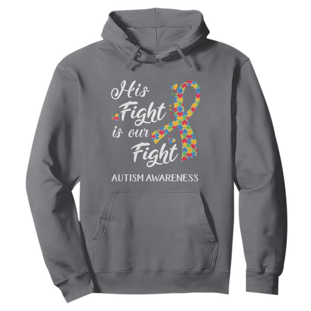 Autism Support Hoodie His Fight is My Fight Jigsaw Puzzle Ribbon TS01 Charcoal Printyourwear