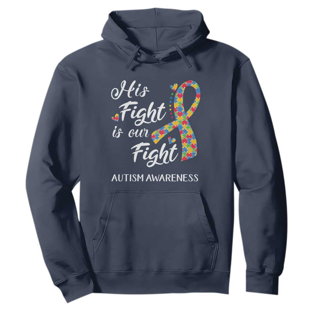 Autism Support Hoodie His Fight is My Fight Jigsaw Puzzle Ribbon TS01 Navy Printyourwear