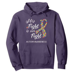 Autism Support Hoodie His Fight is My Fight Jigsaw Puzzle Ribbon TS01 Purple Printyourwear