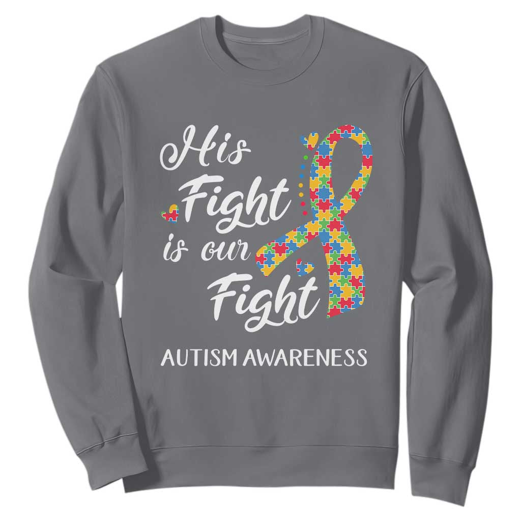 Autism Support Sweatshirt His Fight is My Fight Jigsaw Puzzle Ribbon TS01 Charcoal Printyourwear
