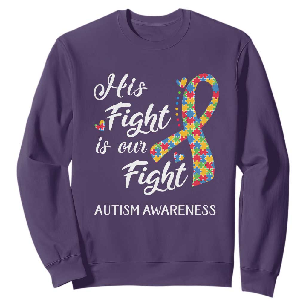 Autism Support Sweatshirt His Fight is My Fight Jigsaw Puzzle Ribbon TS01 Purple Printyourwear
