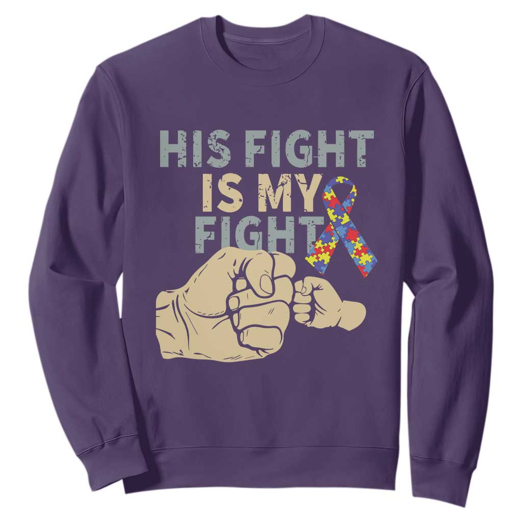 Autism Support Sweatshirt His Fight is My Fight Hand Fists TS01 Purple Printyourwear