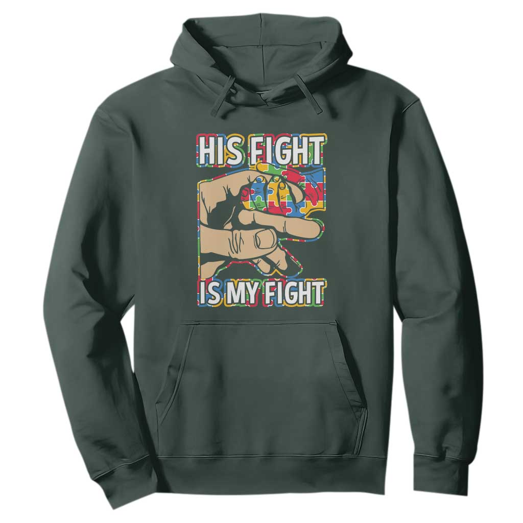 Autism Support Hoodie His Fight is My Fight Jigsaw Puzzle Little Hand Holding TS01 Dark Forest Green Printyourwear