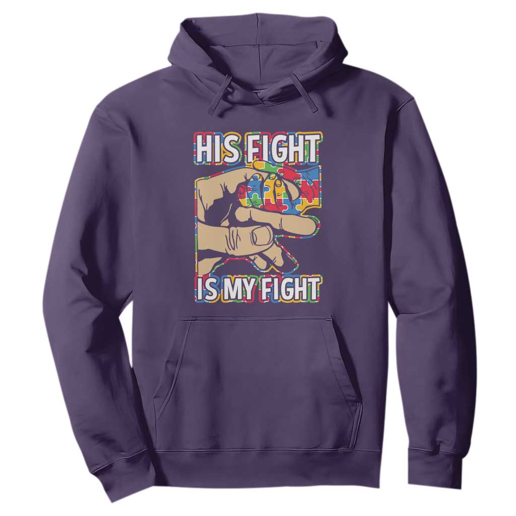 Autism Support Hoodie His Fight is My Fight Jigsaw Puzzle Little Hand Holding TS01 Purple Printyourwear